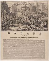 KG 06389
<br/>
'Balans van affaires van staet en oorlogh in 't Christenrijck.' Allegorie op de stand van zaken in de oorlog met Frankrijk, 1674
<br/>
<em>Hooghe, Romeyn de (1645-1708)</em>